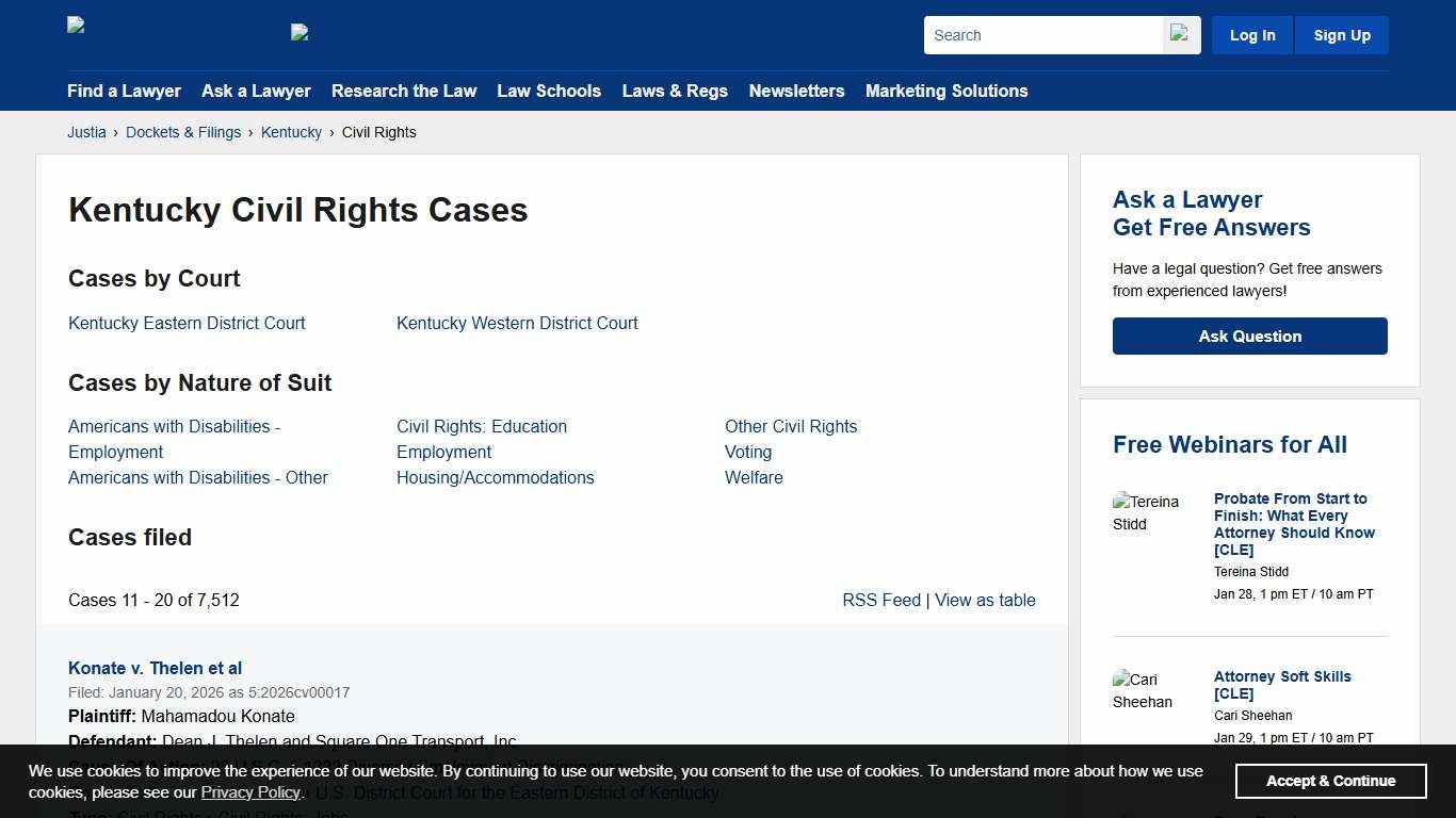 Civil Rights Cases, Dockets and Filings in Kentucky Justia Dockets & Filings